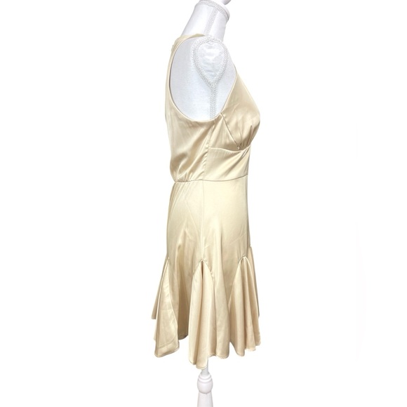 Abercrombie & Fitch Plunge V-Neck Satin Mini Cocktail Dress Gold Coquette - Picture 8 of 12